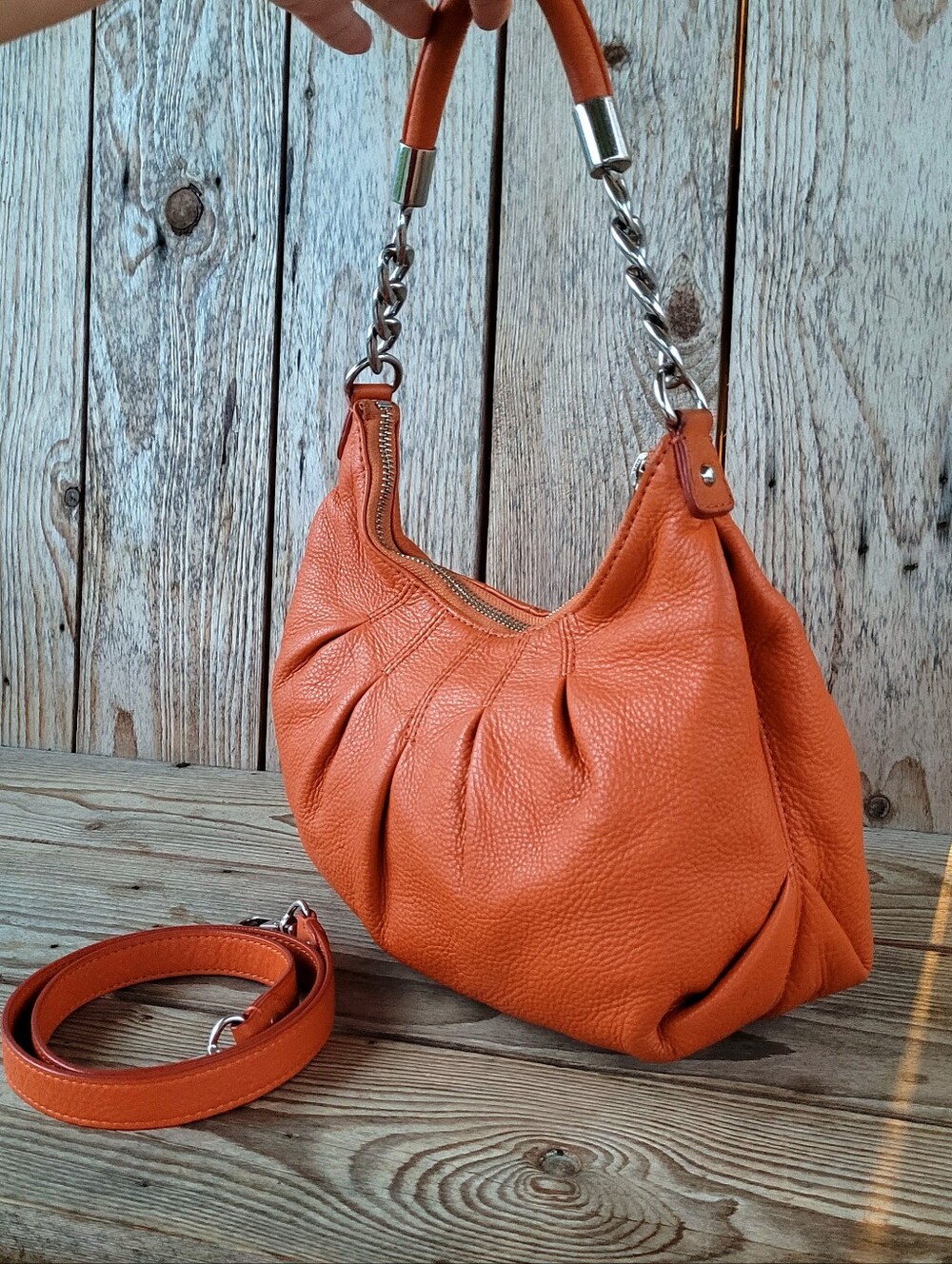 *Rare* Y2K Michael Kors Orange Pebbled Leather Top Carry Or Shoulder Handbag - Picture 5 of 11